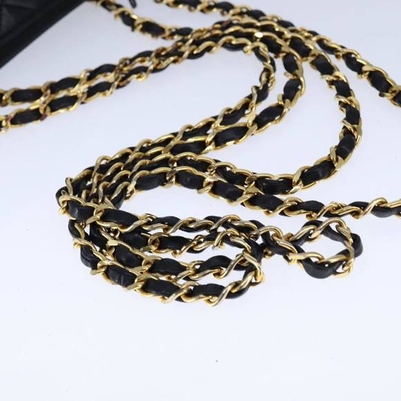 CHANEL Matelasse Chain Shoulder Bag Lamb Skin Black Gold CC Auth 109056 - Picture 7 of 16